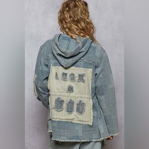 POL Blue Patchwork Hooded Jacket